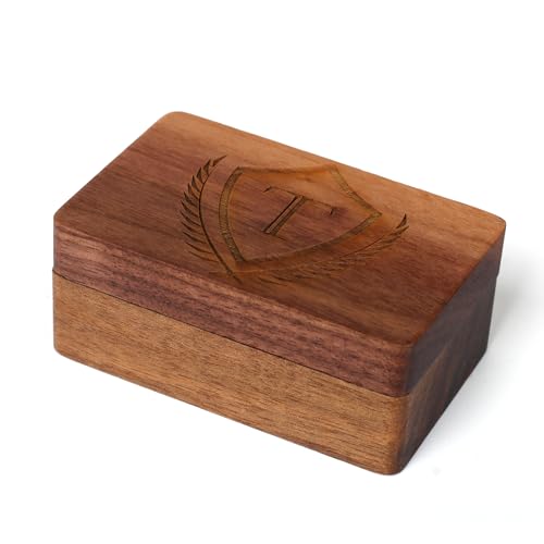 Image of Mens Initial Cufflinks and Tie Clip A-Z Alphabet Letter Black Stainless Cuff Links Tie Bar with Engraved Walnut Wood Box Groom Groomsman Wedding Set