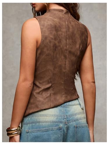 MakeMeChic Women's Mock Neck Sleeveless Tank Top Ruched Asymmetrical Shirt Tops2