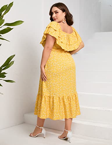 Image of KOJOOIN Women Plus Size Off Shoulder Maxi Dress Ruffle Flowy Casual Summer Boho Long Dresses
