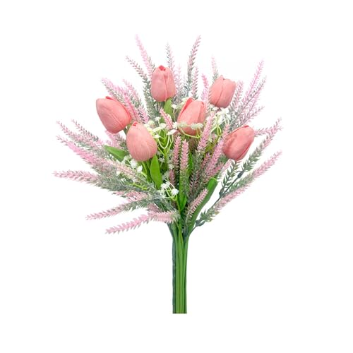 Klaisy Colore Artificiale Bouquet Di Fiori Di Lavanda Tulipani Misto 33 Pollici Seta Decorazione Floreale Per La Tavola Centrotavola Disposizioni di Fiori