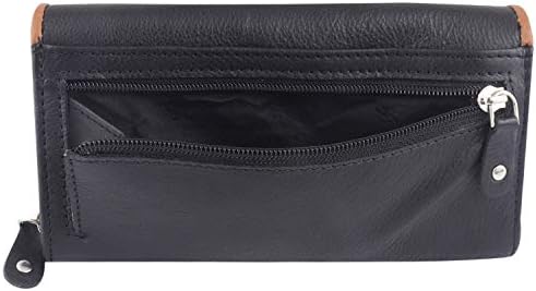 STARHIDE Women's RFID Blocking Wallet Soft Real Nappa Leather Long Flap Over Purse Multi Credit Card Holder Money Organiser 5505 (Black)