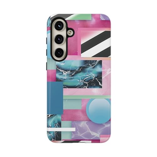 Coque Samsung S24 Plus géométrique rose bleu - Protection rigide antichoc chic