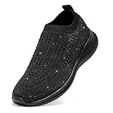 SoleEase Women's Sparkly Rhinestone Shoes, Breathable & Lightweight Mesh Glitter Sneaker for Casual, Walking, Working, Shopping and More (zs804_hei43)