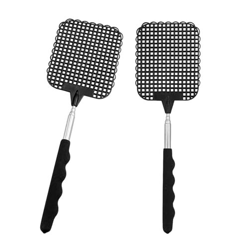 2 Pièces Apette à Mouche,Tapette à Mouches Extensible,Tapette à Mouche Manuelle TéLescopique，Portable Tapettes Anti Moustique,Pour NtéRieur Jardin Mouches Moustiques Insectes(Noir，26-72cm)