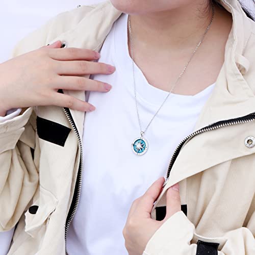 Navy-Anchor Travel-Map Rotatable Compass Necklace for Women Men,925 Sterling Silver Inspirational Nautical Dream Opal Compass Pendant Jewelry Graduation gifts for Men3