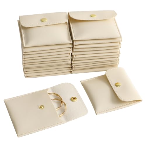 40pcs PU Leather Small Bags for Jewelry 8 x 8cm Snap Button Jewelry Packaging Bag Beige Luxury Small Favor Bags Jewelry Gift Bags for Earrings Necklaces Bracelet Ring