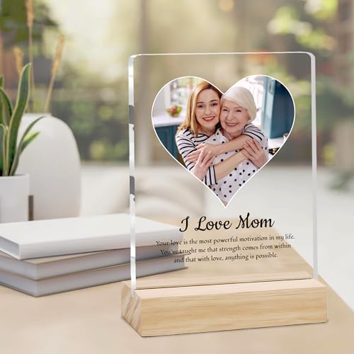 Image of Giftplease Customized Photo Frame With Wooden Stand | Personalised Printed Photo & Text Frame | Gift For Mom | Birthday | Mother's Day | (Transparent, 6x8 Inches, Tabletop) m 09