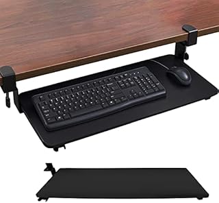 Sand Daily Clamp on Keyboard Tray, Adjustable Ergonomic Design, Easy to Use with Sliding Under Desk and Mouse Platform, Keyboard Drawer Wrist Rest for Long-Term Use and Fatigue Reduction, Black