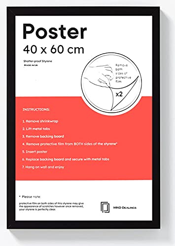 Large Modern 40x 60 cm Poster Frames Eton Wood Perfect For Wall Gallery, Living Room & For Wall Hanging Mount Poster Picture With Styrene Shatterproof Perspex Sheets- Black