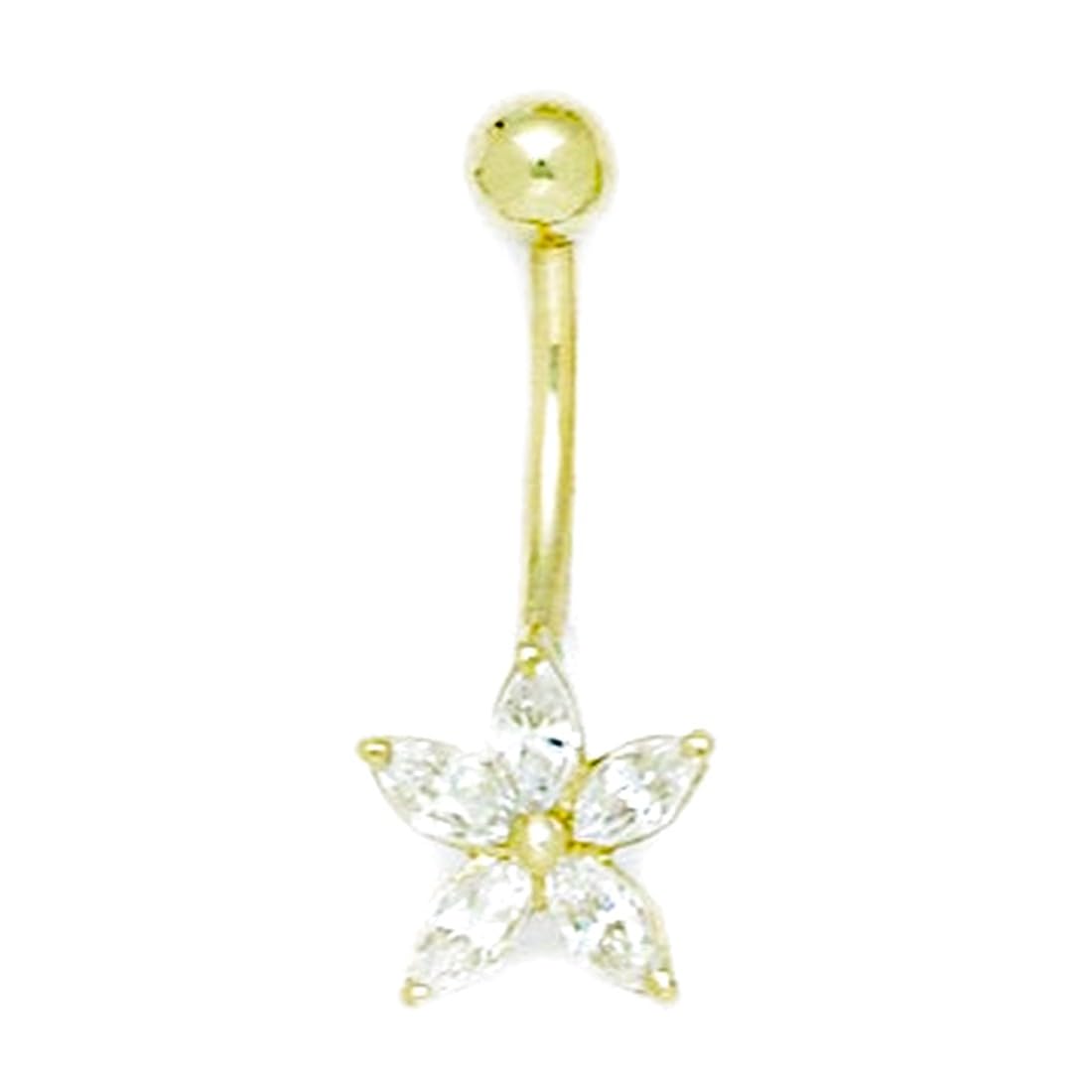 14 Karat Gelbgold, Cubic Zirkonia, künstlicher Diamant, 14 Gauge, baumelnder Stern, Körperschmuck, Bauchnabelring, Maße 26 x 10 mm, Schmuck Geschenke für Frauen