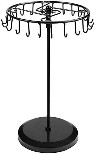 BELLE VOUS Black Metal Rotating Jewelery Holder Display Stand (23 Hooks) - 13.70 x 8.07 Inches - Hanging Organiser Tower Rack - Storage for Necklaces & Bracelets, Rings & Earrings