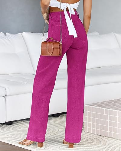 Cicy Bell Women's High Waisted Petite Jeans Boyfriend Baggy Straight Leg Casual Denim Pants with Pockets Rose Red — view 2