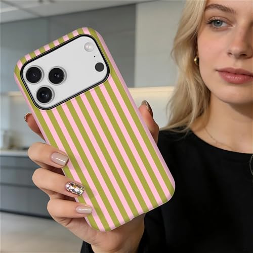 Akinmi for iPhone 17 Pro Case,Compatible with MagSafe,Cute Striped Phone Case Shockproof Soft TPU and Hard PC Protective Phone Cover for Women Girls,Pink Green Stripes by Akinmi - Used condition - Image 7