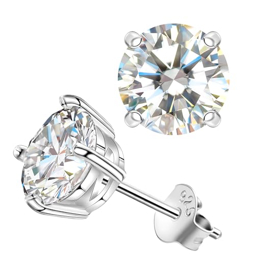 Moissanite Stud Earrings for Women, 2CT Lab Created Diamond Solitaire