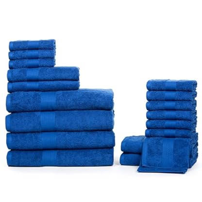 Ample Decor Badezimmer Handtuch Set 18-4 Handtuch, 4 Badetuch, 10 Waschlappen - Oeko Tex Zertifiziert 600GSM 100% Baumwolle - Hohe Saugfähigkeit Schnell Trocknend, ideal zum Verschenken - Marineblau