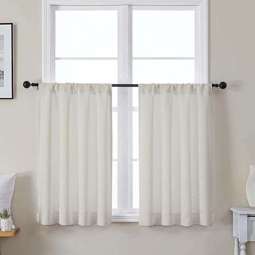 Gwine Natural Short Curtains 36 Inches Long 2 Panels for Kitchen