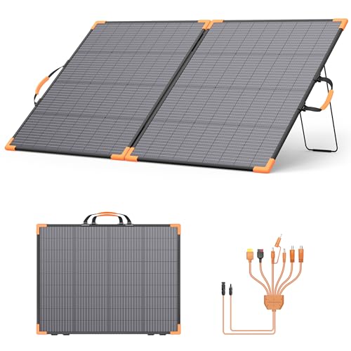 MHPOWOS 200 Watt Bifacial Portable Solar Panel, 20V Foldable Solar Charger for Power Station, IP68 Waterproof, 23.5% High Efficiency with 2 Sturdy Kickstands for RV Camping Off-Grid Blackouts by MHPOWOS - Used condition - US$141.09