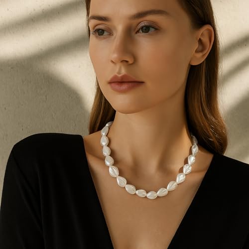Chunky Pearl Necklaces for Women,Irregular Pearl Beaded Choker Wedding Necklace Delicate Jewelry for Women Simple Bridesmaid Jewelry Gifts by Badu - Image 7