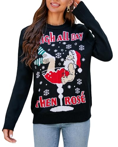 LUBOT Ugly Christmas Sweaters for Women Cute Fuzzy Funny Tacky Holiday Parties Knitted Pullover Sweater Santa-L