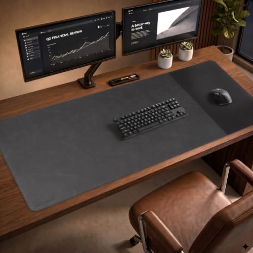 HAUTOCO Cork Desk Mat 122cmX50cm, Distressed PU Leather & Cloth Desk Pad
