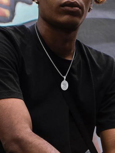 U7 Saint Benedict/Michael Medal Necklace, 316L Stainless Steel Virgin Mary Necklace for Men Women, Bible Verse Protection Necklace Catholic Jewelry,22"-24" Adjustable2