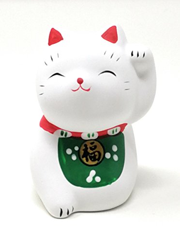 THY COLLECTIBLES Hand Painted Green Feng Shui Mini Maneki Neko Lucky Cat Fu (Fortune) Small Trinket Ornament for Home and Car