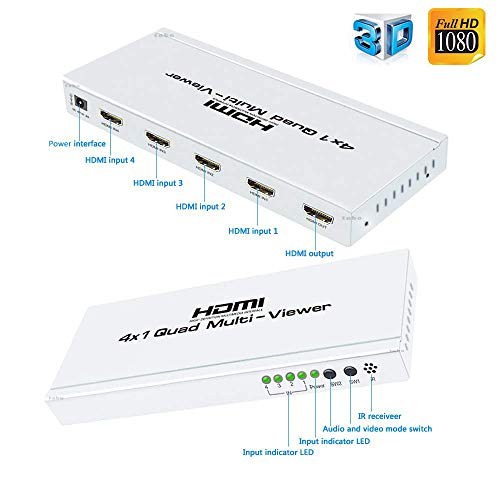 Image of Microware HDMI 4x1 Quad Multi-Viewer Supports Screen Segmentation and IR Control, Seamless Switcher Splitter Support HDCP1.3 1080p Scaler up /Down
