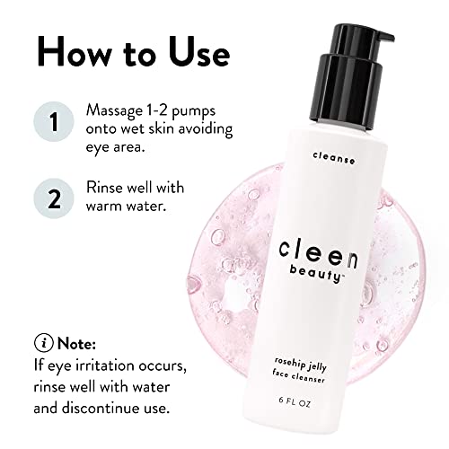 Cleen Beauty Rosehip Jelly Face Cleanser | Jelly Facial Cleanser With Rosehip Oil & Rose Water | Face Wash For Women | Gentle Face Cleanser For Women - Paraben Free | Rosehip Facial Wash (6 Fl. Oz) #TOP5