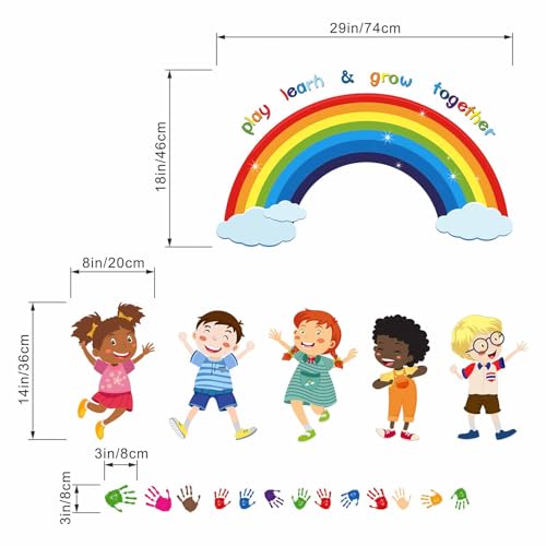 Amimagen Play Learn & Grow Together Wall Stickers - Inspirational Quotes Rainbow Wall Decals - Baby Nursery Kids Room Daycare Playroom Classroom Wall Decor