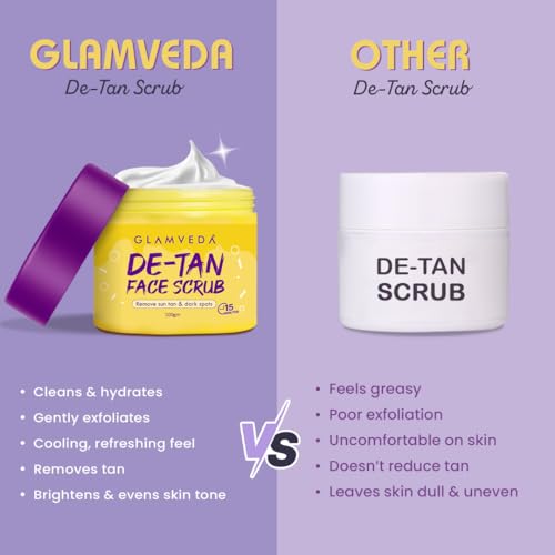 Image of Glamveda De Tan Scrub For Face 100gm | Face Mask for Glowing Skin & Tan Removal | Cleanser, Dead Skin | Blackhead Remover For Deep Exfoliation | Face Scrub For Men & Women | All Skin Types