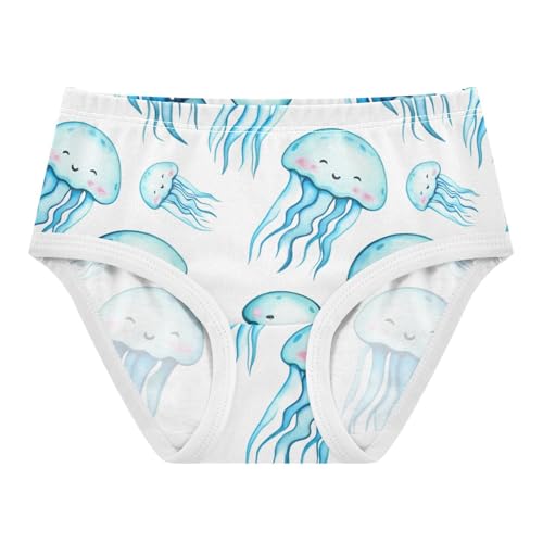 Cute Watercolor Blue Jellyfish White Panties for Girl Toddler Girls Underwear Cotton Artistic Undies Kids Briefs 2t