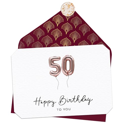 JoliCoon Tarjeta 50 cumpleaños - Happy Birthday 50 - Tarjeta felicitacion 50 cumpleaños con sobre y un sello de cera