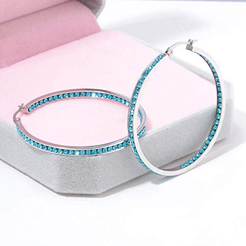 Cinily Earring Hoops-Large Hoops Stainless Steel Hoop Earrings For Women Blue Cubic Zirconia Big Hoop Earrings 2" #TOP3