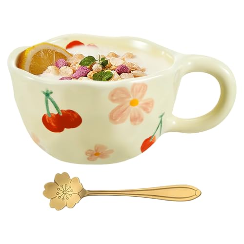 APOMOONS 250ml Tasse céramique fleur, tasse à café, tasse the kawaii, Cute mug avec cuillère, tasses esthétiques créative, anniversaire femme, Cadeau femme...