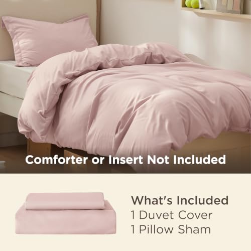 Image of Bedsure Twin /Twin XL Duvet Cover, Double Brushed Bedding Set, Rose Pink | For Kids & Adults, 68 inchx90 inch Comforter Cover, Hotel Luxury, All Season, Breathable, Easy Care, Lightweight, Zipper Closure