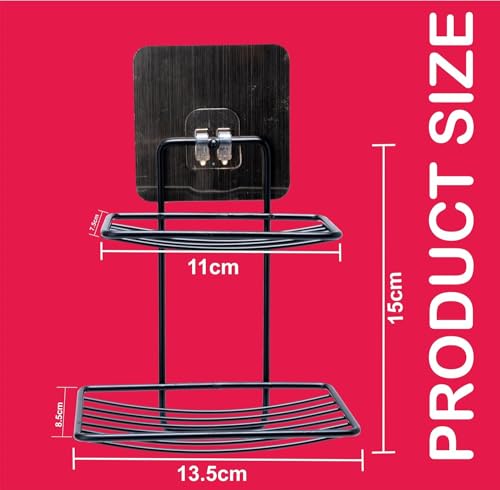 Image of BHARANI MART- Self-Adhesive Bathroom Corner Shelf || Soap Holder || Shower Shelf || Kitchen Rack & Holder || Sink Holder (GI Metal, Powder Coated Finish) (2 Pcs, 2 Tier Soap Stand)