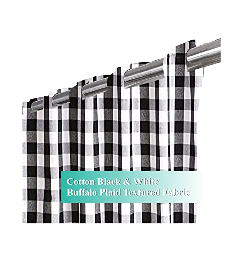 Linen Clubs Buffalo Window Curtain Panel In Plaid Cotton 50"X84" Black & White Gingham Check Plaid Farmhouse Style Tab Top Curtains. Set Of 2 #TOP7