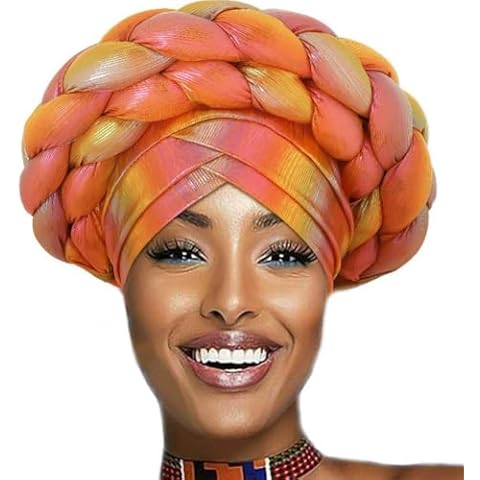 Woeoe Beanie Cap Head Wrap Double Braid Pre-Tied Head Scarf Twisted Stretchy African Head Turban for Women and Girls Cover