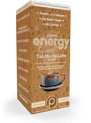Image of Perk Energy Drink Mix (Tan Mocha Latte) 10 Stick Packs, Gluten-Free | Caffeinated Healthy Coffee Alternative with Protein, 100mg of Caffeine, Soy-Free, Peanut-Free