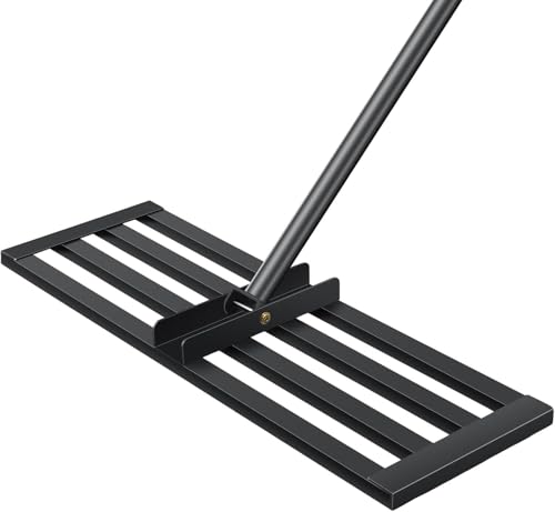 TEOV Rasenrakel Edelstahl [75x25cm] Rasen-Nivellierungsrechen Optimierte Gewindeverbindung gegen Lockern Mit 2m ergonomischem Verstellbarer Stiel für Boden Rasenpflege & Landschaftsbau