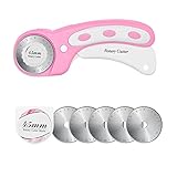 45mm Rotary Cutter with 5pcs Extra Blades, Ergonomic Handle Rolling Cutter with Safety Lock for Fabric, Leather, Crafting, Sewing, Quilting, Fabric Rotary Cutter Perfect for Left & Right Hand(Pink) -  Headley Tools