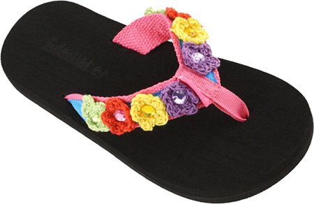 Tidewater Sandals Girls' Jeweled Flowers,Pink/Turquoise/Yellow,US L M