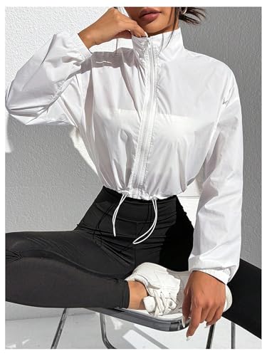 SweatyRocks Women's Lightweight Zip Up Workout Athletic Cropped Jacket Windproof Outdoor Crop Top3