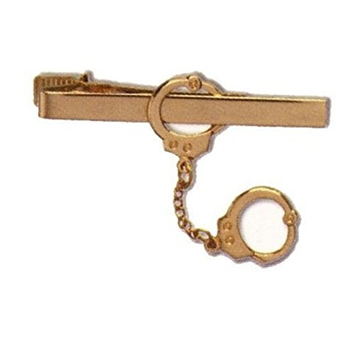 HWC POLICE SECURITY PRIVATE INVESTIGATOR DETECTIVE HANGING HANDCUFF UNIFORM TIE CLIP GOLD FINISH, GREAT DEAL !