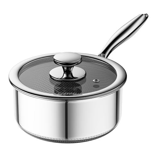 ZEROPAN Kochtopf mit Deckel Hybrid 16cm/1.1L, Stielkasserolle Induktion Antihaft, Kühl bleibender Griff, Spülmaschinenfest, PFAS, PFOA und PTFE Frei, Ofenfest bis 260 °C, Geeignet für Alle Herdarten