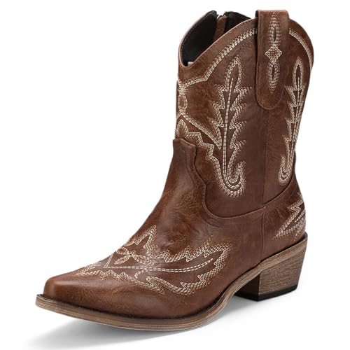 Image of Western Cowboy Boots for Women Rhinestone Cowgirl Boot with Low Block Heel Embroidery Sparkly Short Ankle Booties Walking Bootie for Country Concert Disco Outfits