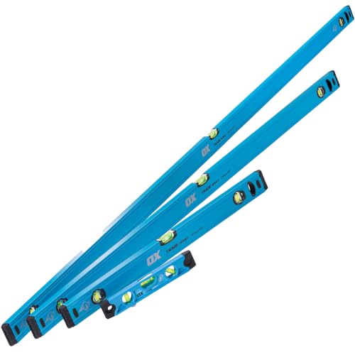 OX Spirit Level - Premium Trade Spirit Level - Industrial Grade Measurement Accuracy with 3 High-precision Vial (Accuracy 0.5 mm/m) - Blue - 600/1200/1800/230 mm