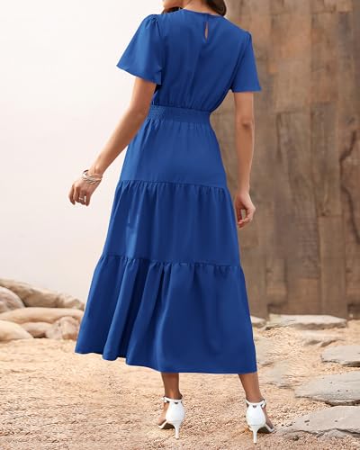 Image of PRETTYGARDEN Women's Casual Smocked Boho Floral A-Line Maxi Dress 2026 | Summer Short Flutter Sleeve Crewneck Tiered Long Sundress,Fall Wedding Guest Dresses,Spring Cute Flowy Beach Vacation Clothes
