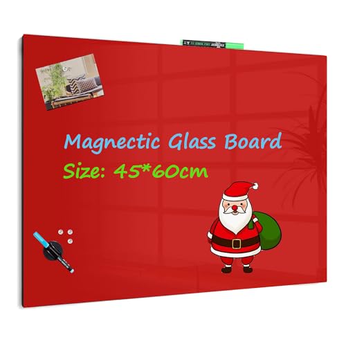 Stationery Island Tableau Magnétique en Verre - Memo Board Magnétique 45 x 60 cm Rouge