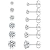 6 Pairs Stud Earrings Set, Hypoallergenic Cubic Zirconia 316L Earrings Stainless Steel CZ Earrings 3-8mm (Steel color)